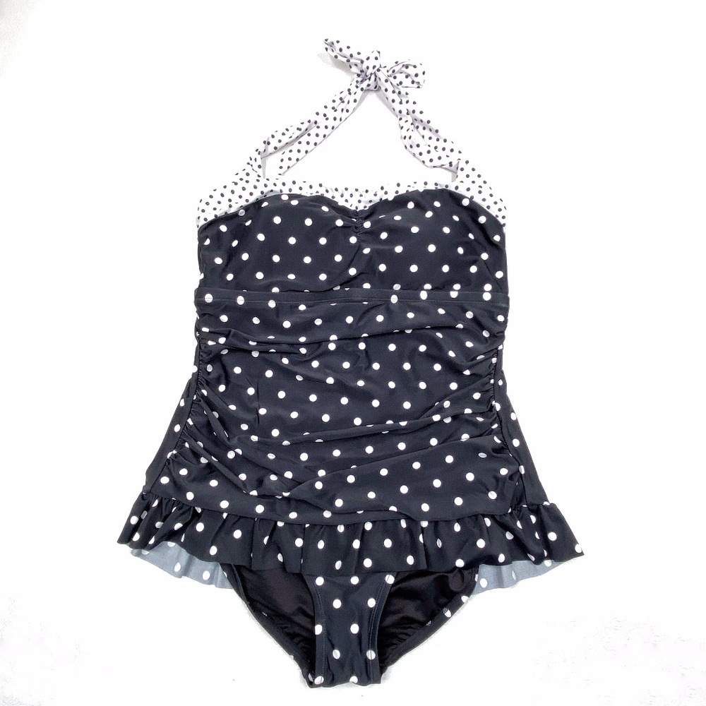 ISAAC MIZRAHI LIVE Halter Polka dot swim dress 12